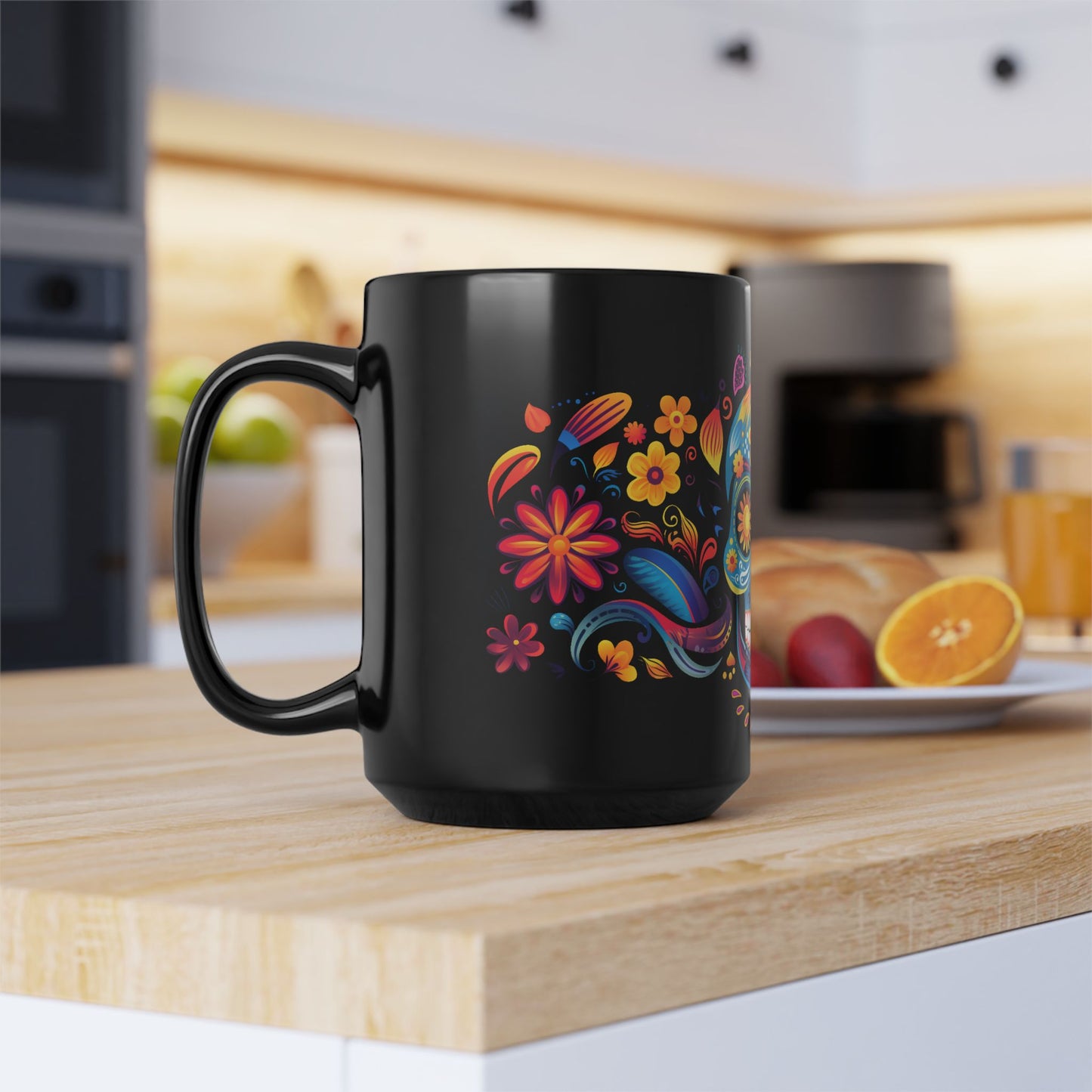 Blue La Calavera Día de los Muertos Mug | Black Mug, 15oz , Dia De Muerto , Dia de Muertos Decor