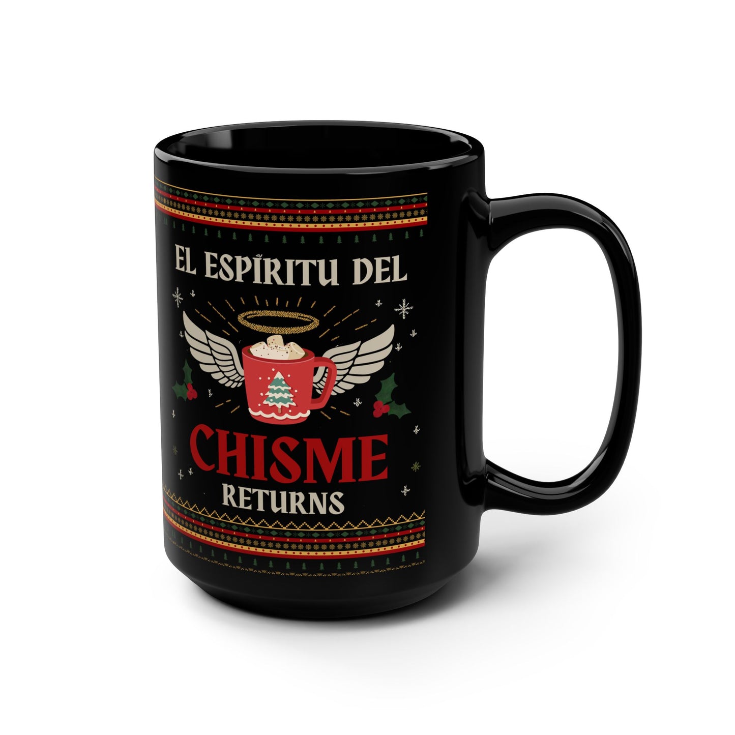 El Espiritu de Chisme Navidad Mug Art | Black Mug, 15oz Tazo de Regalo | Taza de Navidad