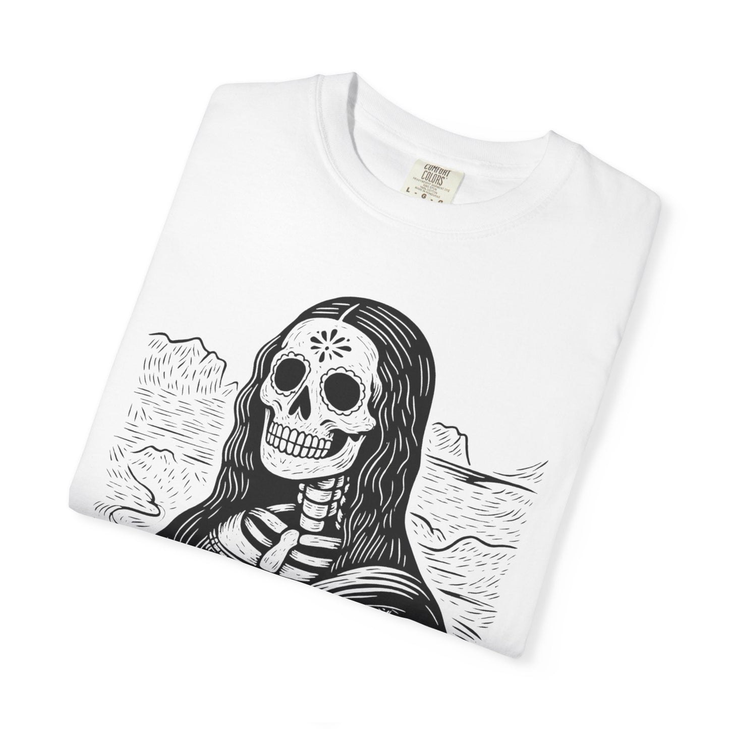 Mona Lisa Calavera Tee | Dia De los Muertos Fine Art Shirt, Eskeletos Remix, Latina owned business support,