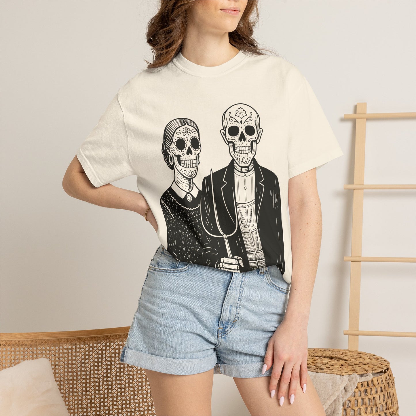 Somos De la Tierra | Dia De los Muertos Fine Art Shirt, Eskeletos  American Gothic Remix, Latina owned business support,