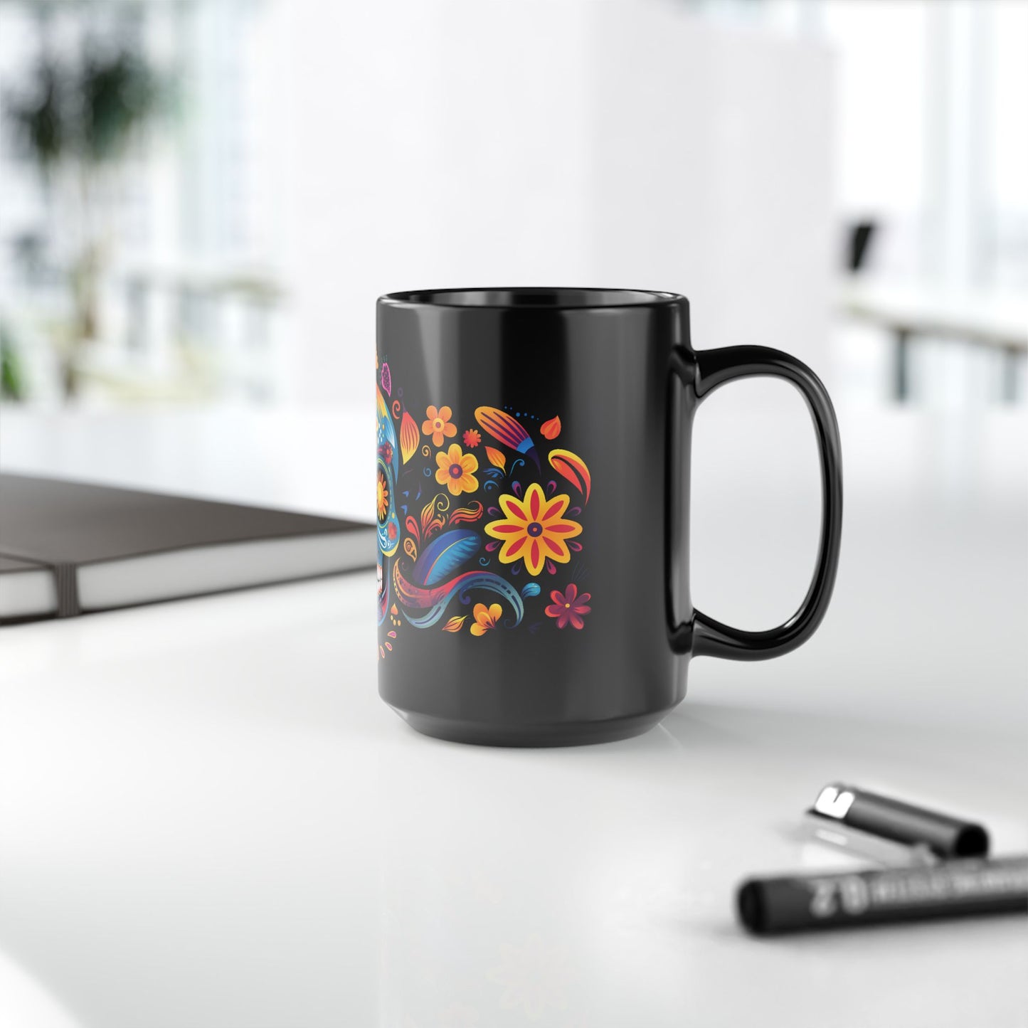 Blue La Calavera Día de los Muertos Mug | Black Mug, 15oz , Dia De Muerto , Dia de Muertos Decor