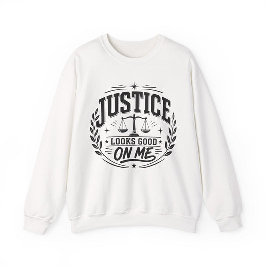Justice Looks Good On Me Sweatshirt - Latina Lawyer Crewneck - Law Student Gift - Abogada Gift