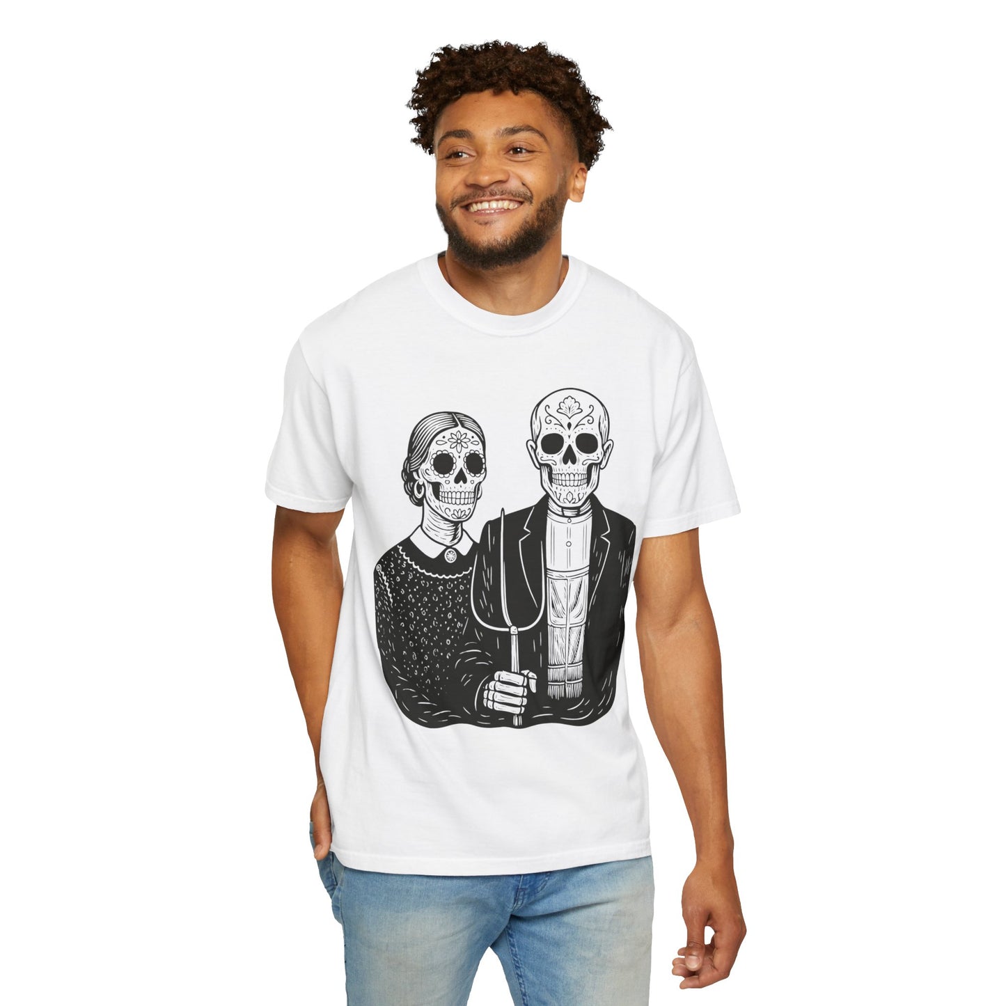 Somos De la Tierra | Dia De los Muertos Fine Art Shirt, Eskeletos  American Gothic Remix, Latina owned business support,