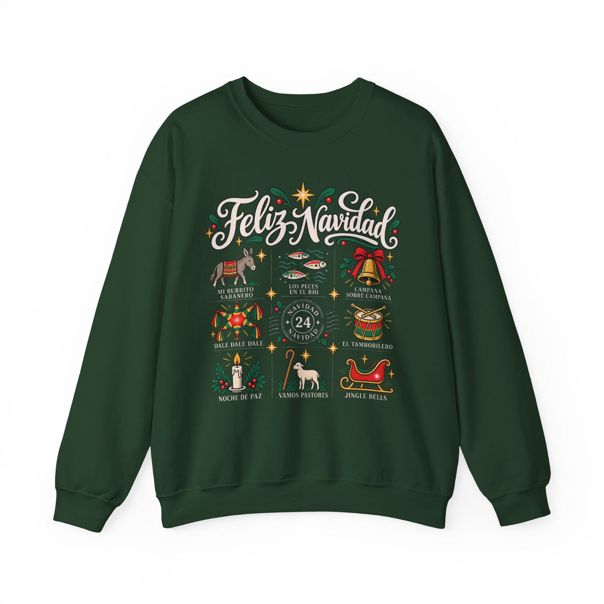 Camisa Navidad Villancicos Sweatshirt - Feliz Navidad Mexican Christmas Sweater - Mi Burrito Sabanero Los Peces en el Rio