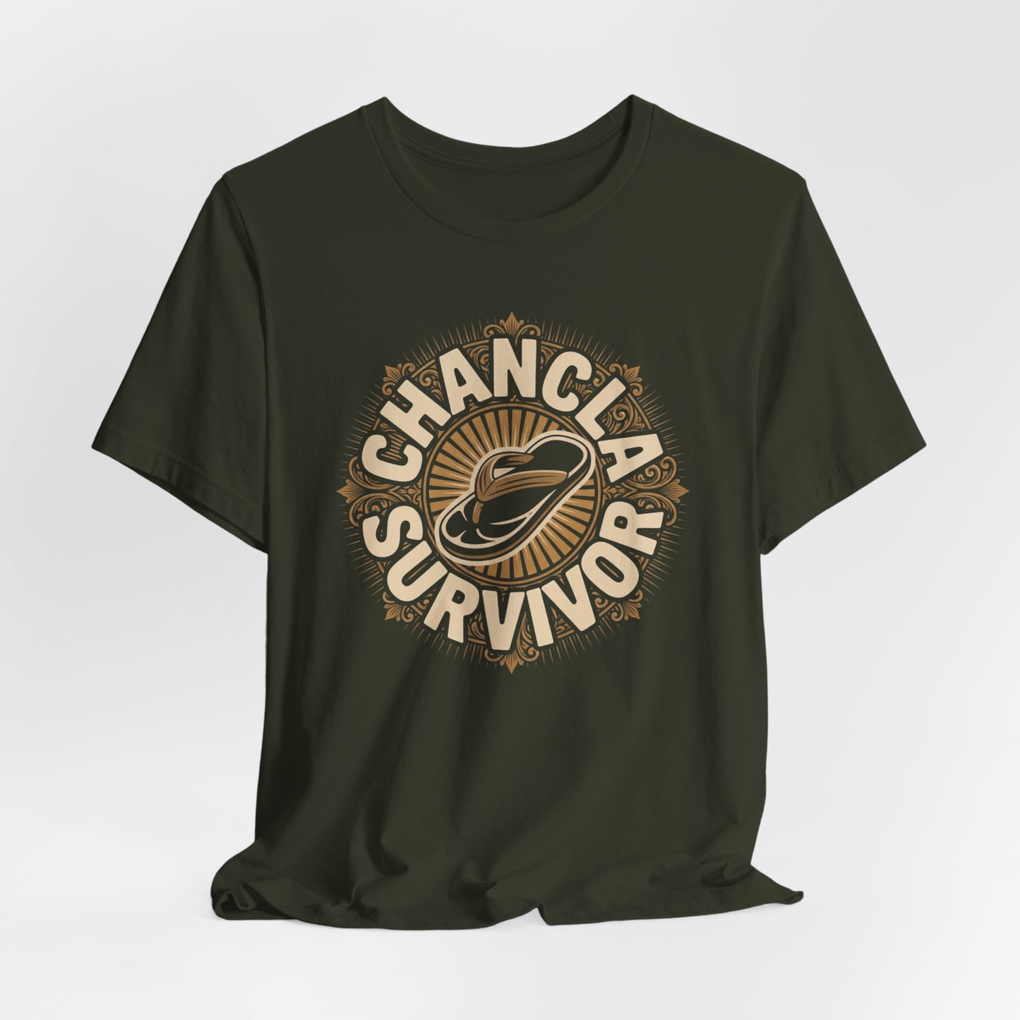 Chancla Survivor T-Shirt - Funny Latino Heritage Tee - La Chancla Power Gift - Mexican Humor Shirt - Hispanic Comedy Tee - Abuela Gift