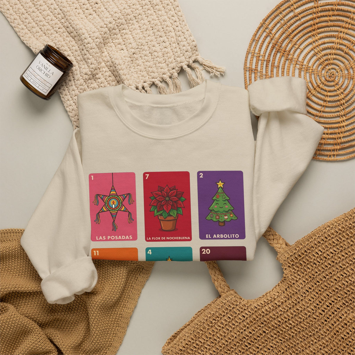 Loteria Navidad Sweatshirt - Mexican Christmas Loteria Sweater - Navidad Mexicana Posadas Tamales Ponche Crewneck