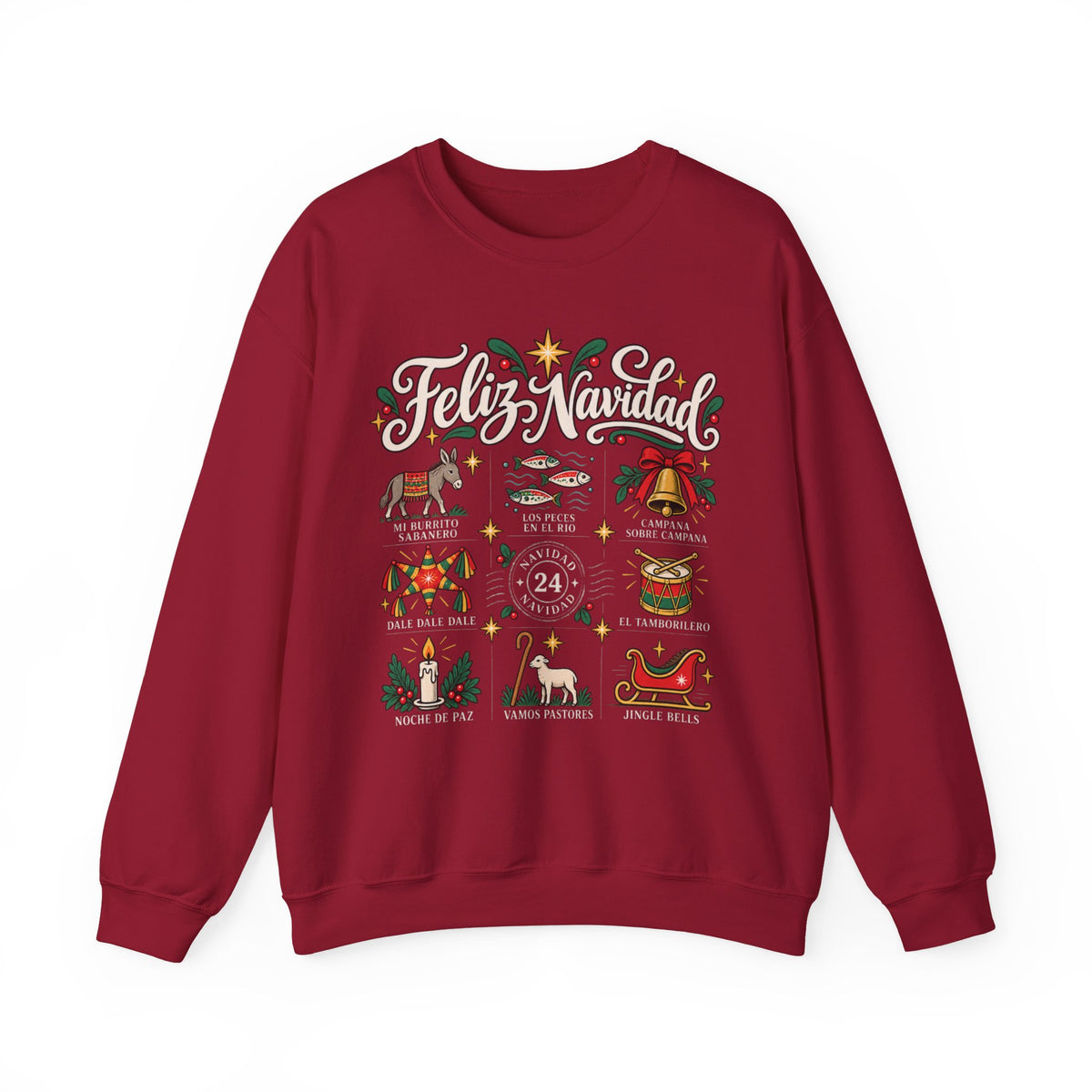 Camisa Navidad Villancicos Sweatshirt - Feliz Navidad Mexican Christmas Sweater - Mi Burrito Sabanero Los Peces en el Rio