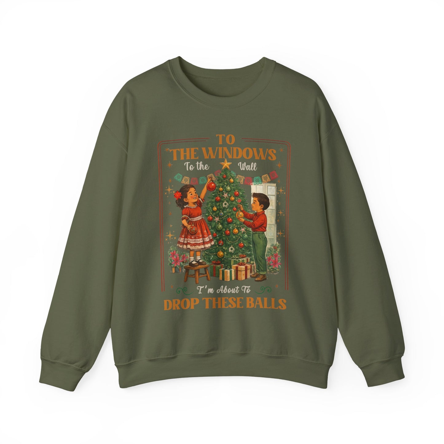 To the Windows To the Wall Funny Crewneck Christmas Sweater | Sueter de Navidad, Vintage Style | Sueter Navideño | Funny X mas Tee