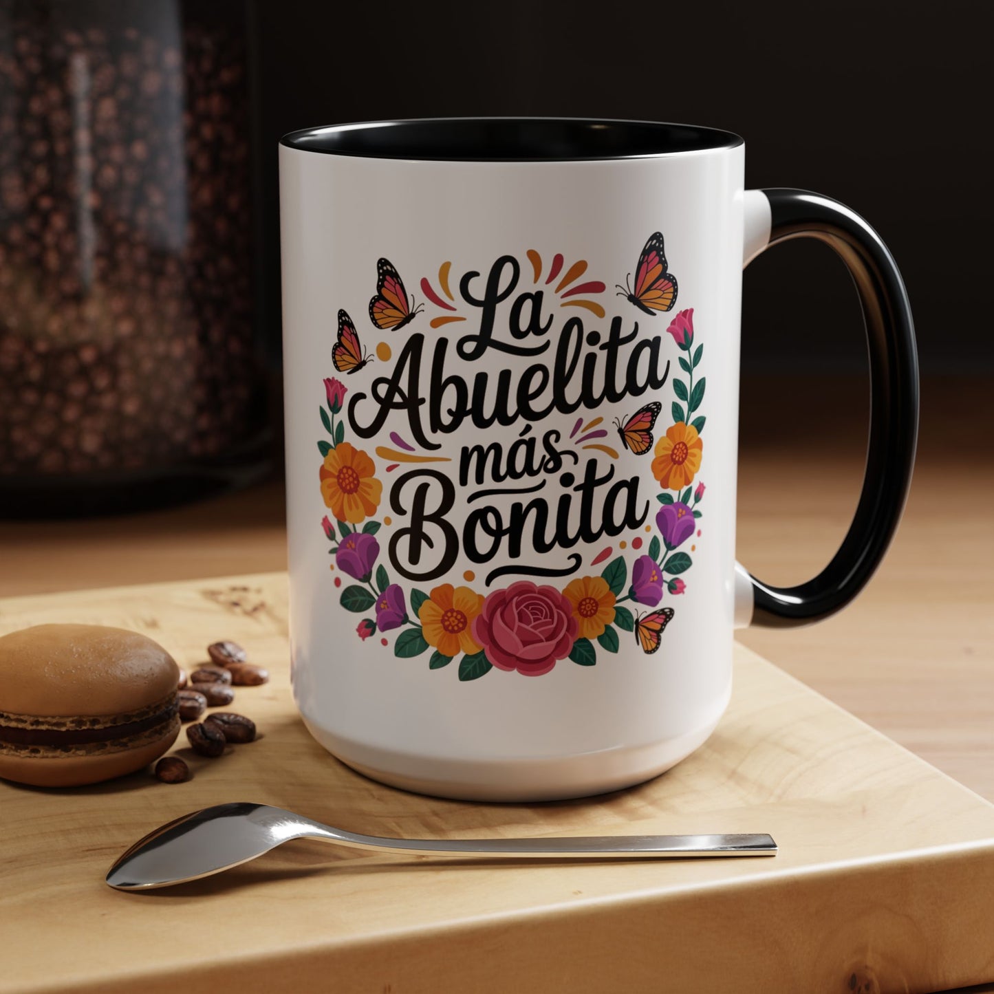 La Abuelita Mas Bonita Mug Butterfly Floral | Abuelita Gift Coffee Cup | Monarch Grandma Mug | Latina Grandmother Gift | Spanish Gift Her