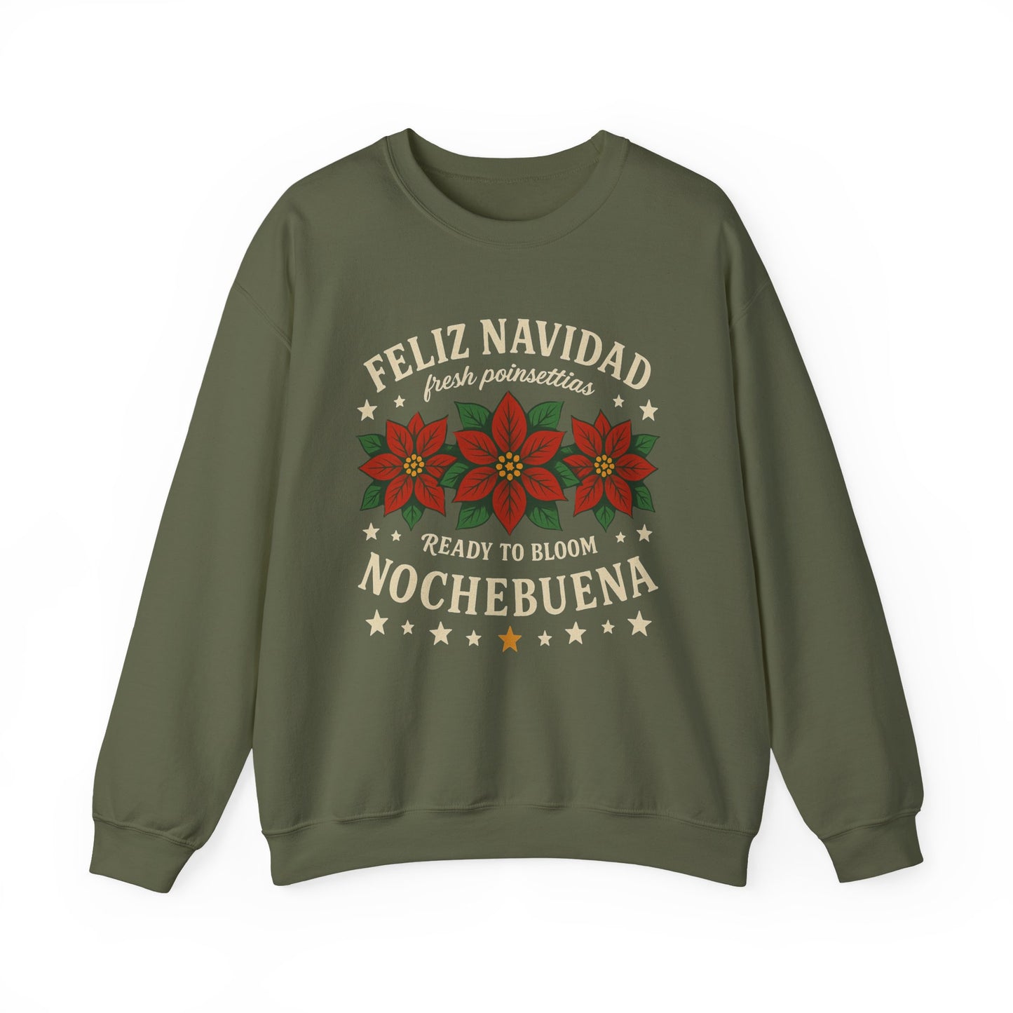 Noche Buena Poinsettia Crewneck Sweater | Feliz Navidad Latino Sweater Gift