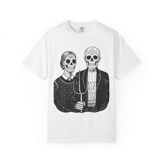 Somos De la Tierra | Dia De los Muertos Fine Art Shirt, Eskeletos  American Gothic Remix, Latina owned business support,