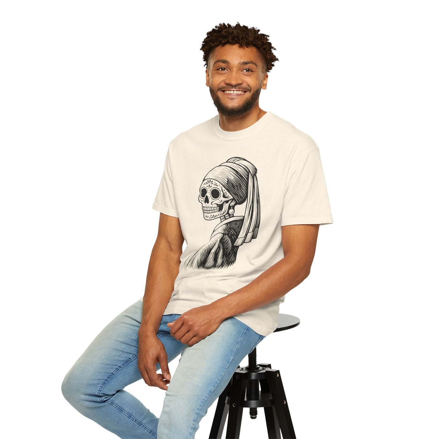 Girl with the Pearl Earring Calavera Tee | Dia De los Muertos Fine Art Shirt, Eskeletos Remix, Latina owned business support,
