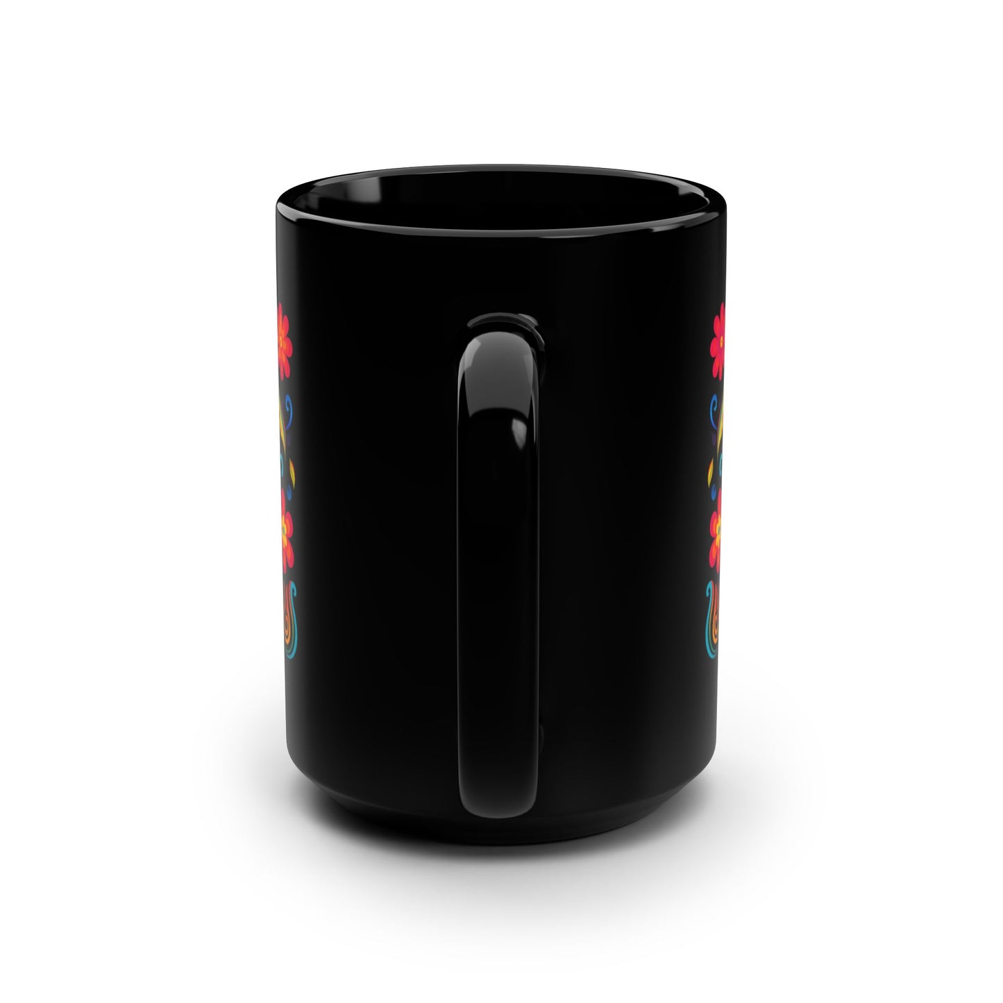Yellow La Calavera Día de los Muertos Mug | Black Mug, 15oz , Dia De Muerto , Dia de Muertos Decor