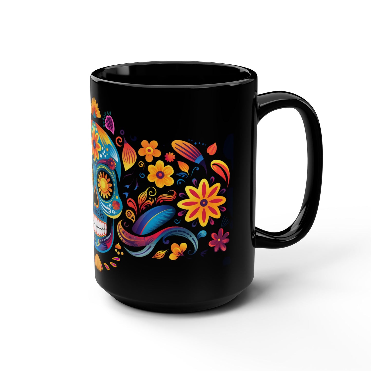 Blue La Calavera Día de los Muertos Mug | Black Mug, 15oz , Dia De Muerto , Dia de Muertos Decor