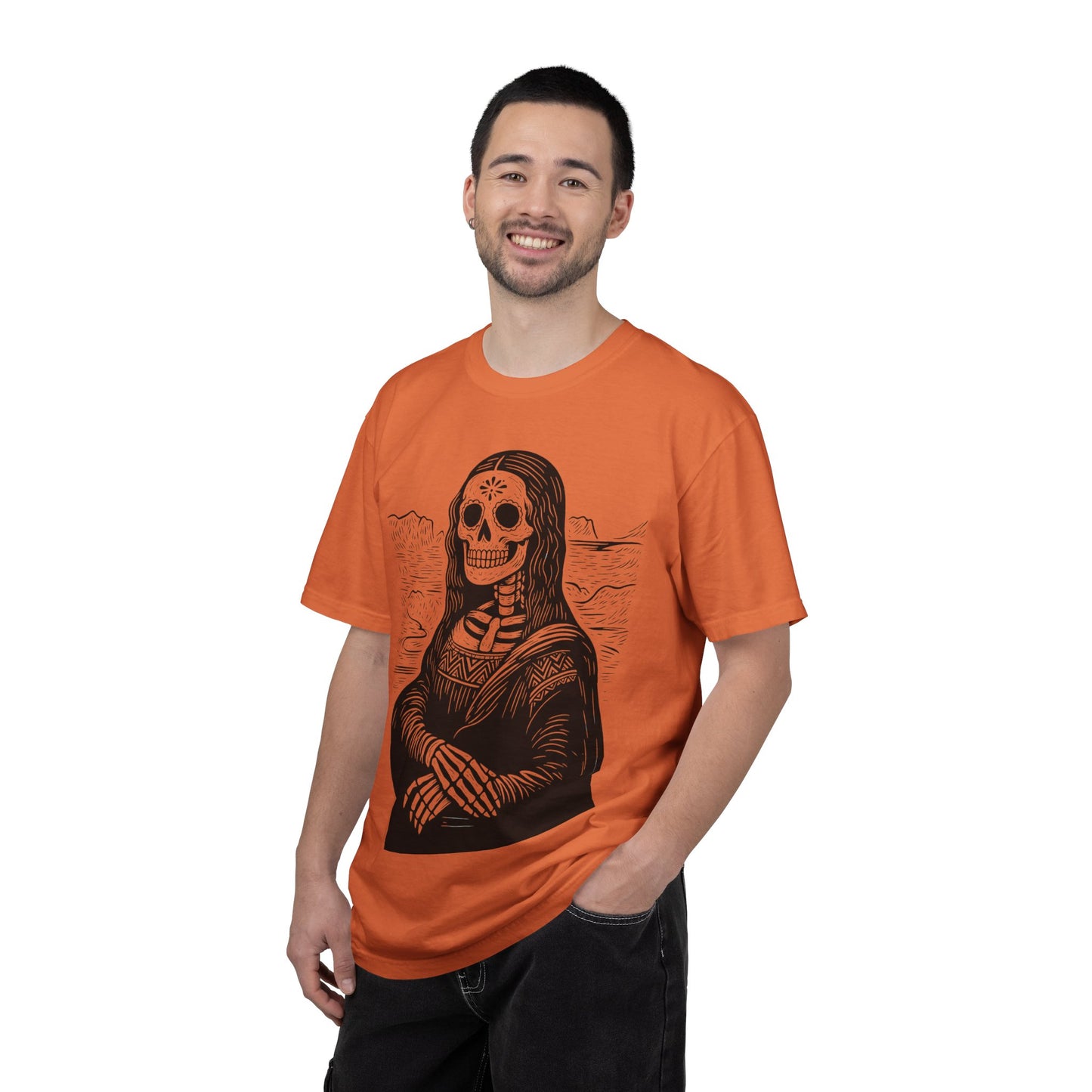 Mona Lisa Calavera Tee | Dia De los Muertos Fine Art Shirt, Eskeletos Remix, Latina owned business support,