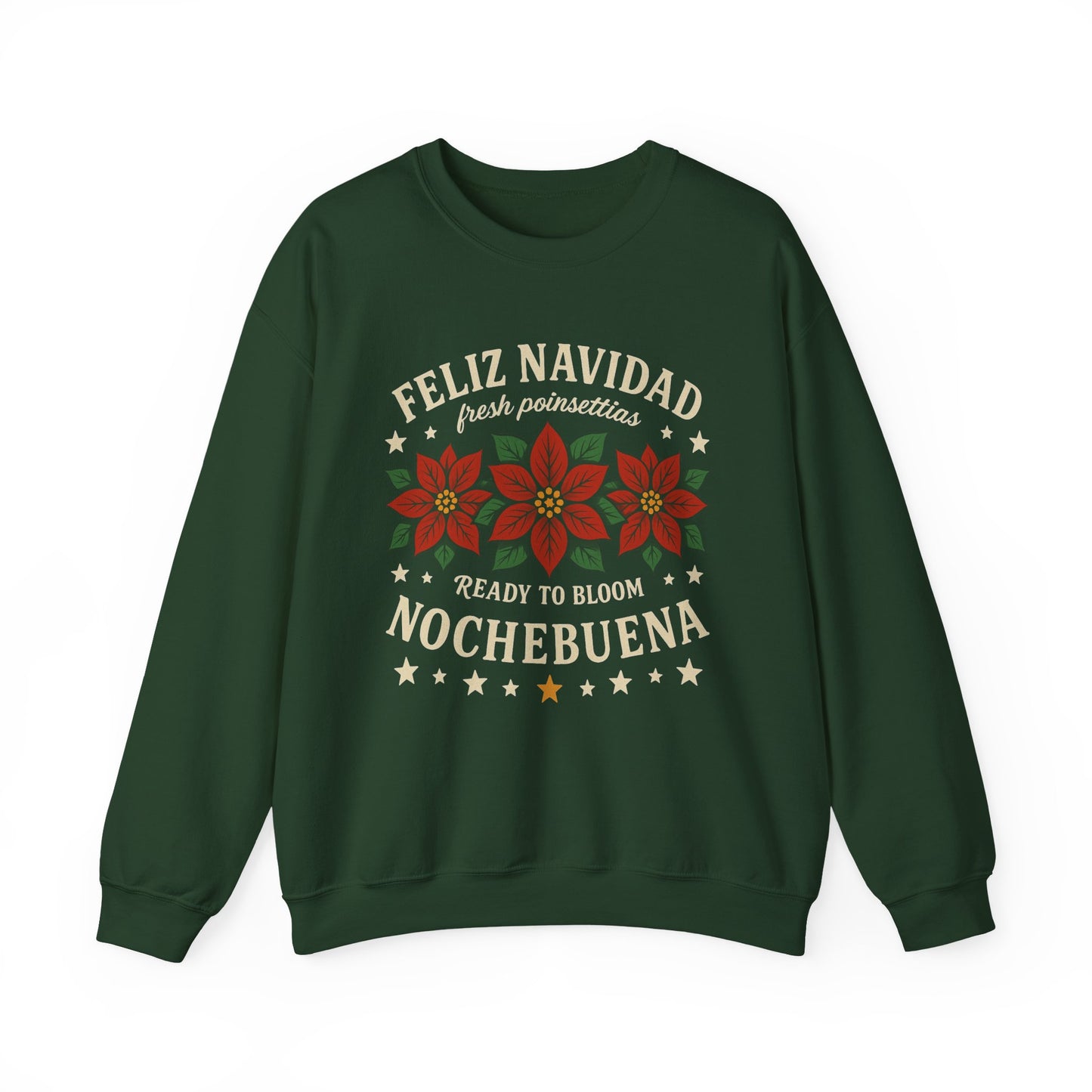 Noche Buena Poinsettia Crewneck Sweater | Feliz Navidad Latino Sweater Gift