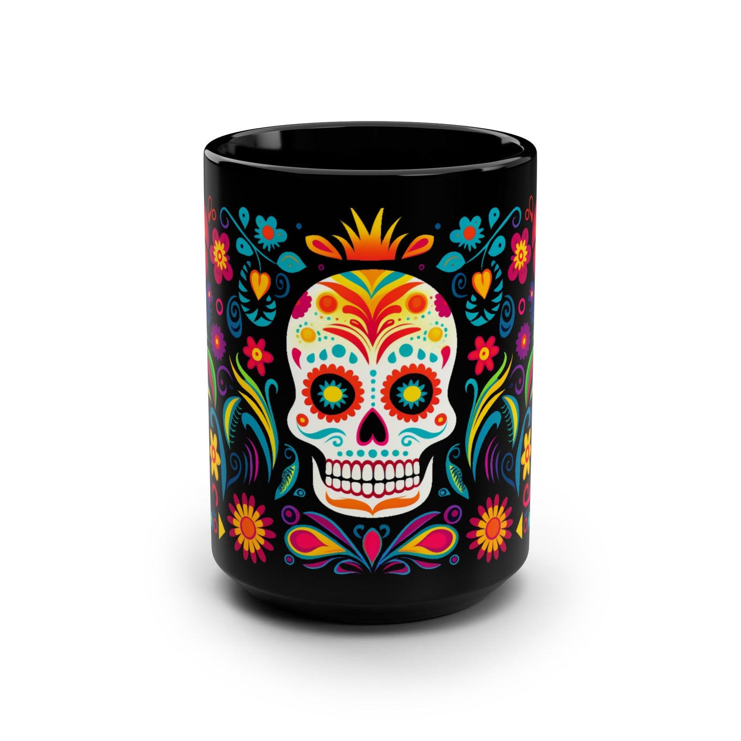 Skull Calavera Día de los Muertos Mug | Black Mug, 15oz , Dia De Muerto , Dia de Muertos Decor