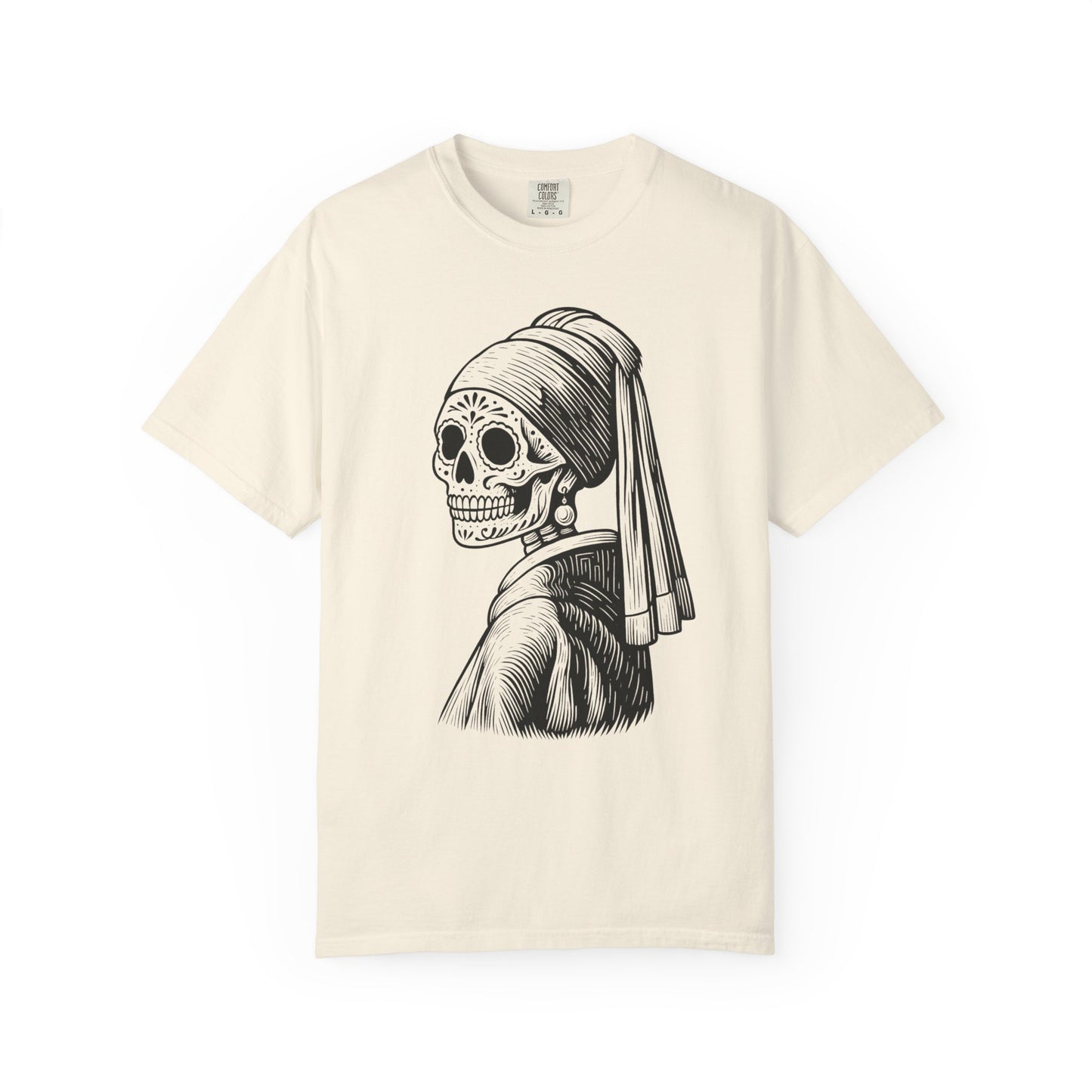 Girl with the Pearl Earring Calavera Tee | Dia De los Muertos Fine Art Shirt, Eskeletos Remix, Latina owned business support,