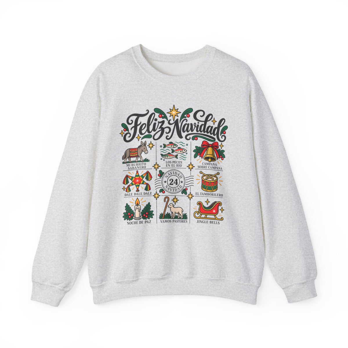 Camisa Navidad Villancicos Sweatshirt - Feliz Navidad Mexican Christmas Sweater - Mi Burrito Sabanero Los Peces en el Rio