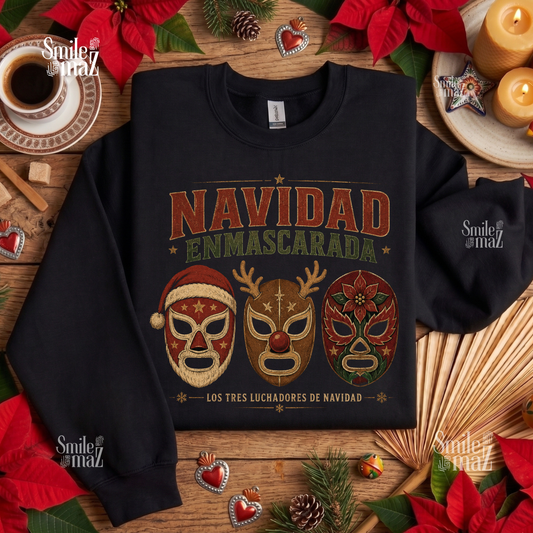 Navidad Enmascarada Sweatshirt - Funny Lucha Libre Christmas Sweater - Mexican Navidad Gift