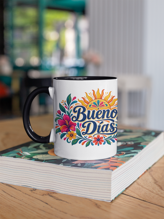 Buenos Dias Mug - Mexican Folk Art Coffee Mug - Spanish Good Morning Latina Gift