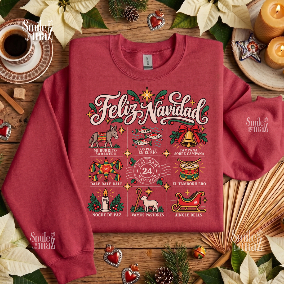 Camisa Navidad Villancicos Sweatshirt - Feliz Navidad Mexican Christmas Sweater - Mi Burrito Sabanero Los Peces en el Rio