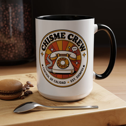 Chisme Crew Mug - Funny Comadre Gift - Latina Chisme Control de Calidad Coffee Mug