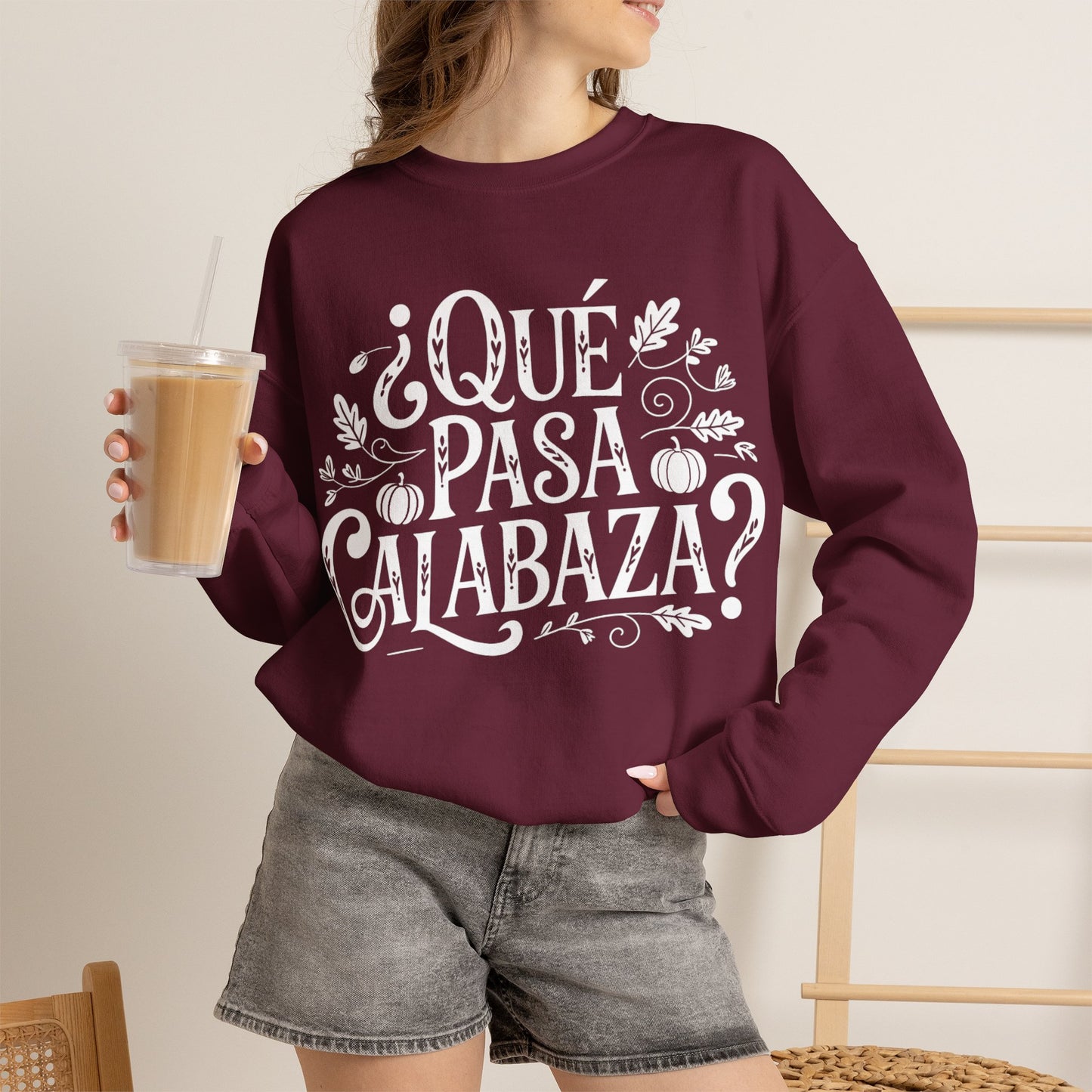 Que Pasa Calabaza Sweatshirt - Funny Hispanic Saying Gift - Latino Culture Bilingual Apparel - Pumpkin Spanish Shirt