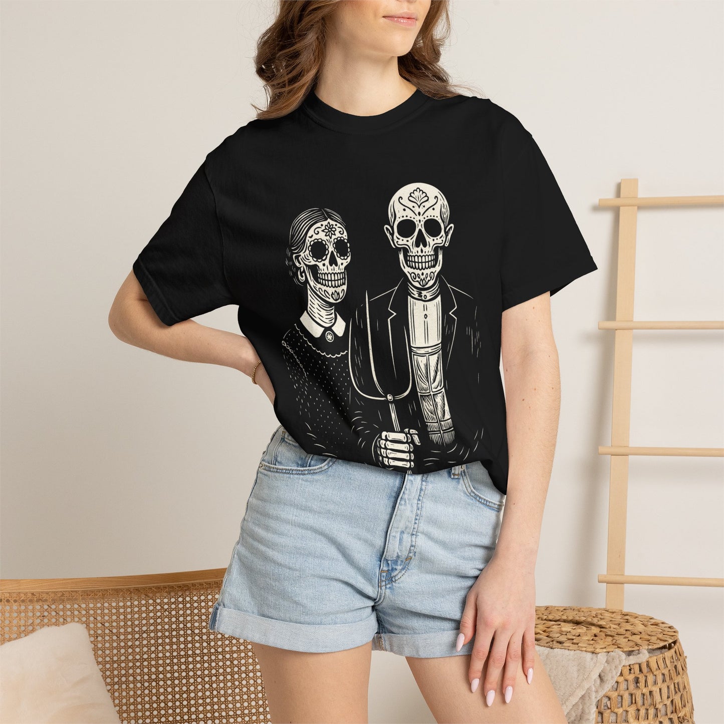 Somos De la Tierra | Dia De los Muertos Fine Art Shirt, Eskeletos  American Gothic Remix, Latina owned business support,