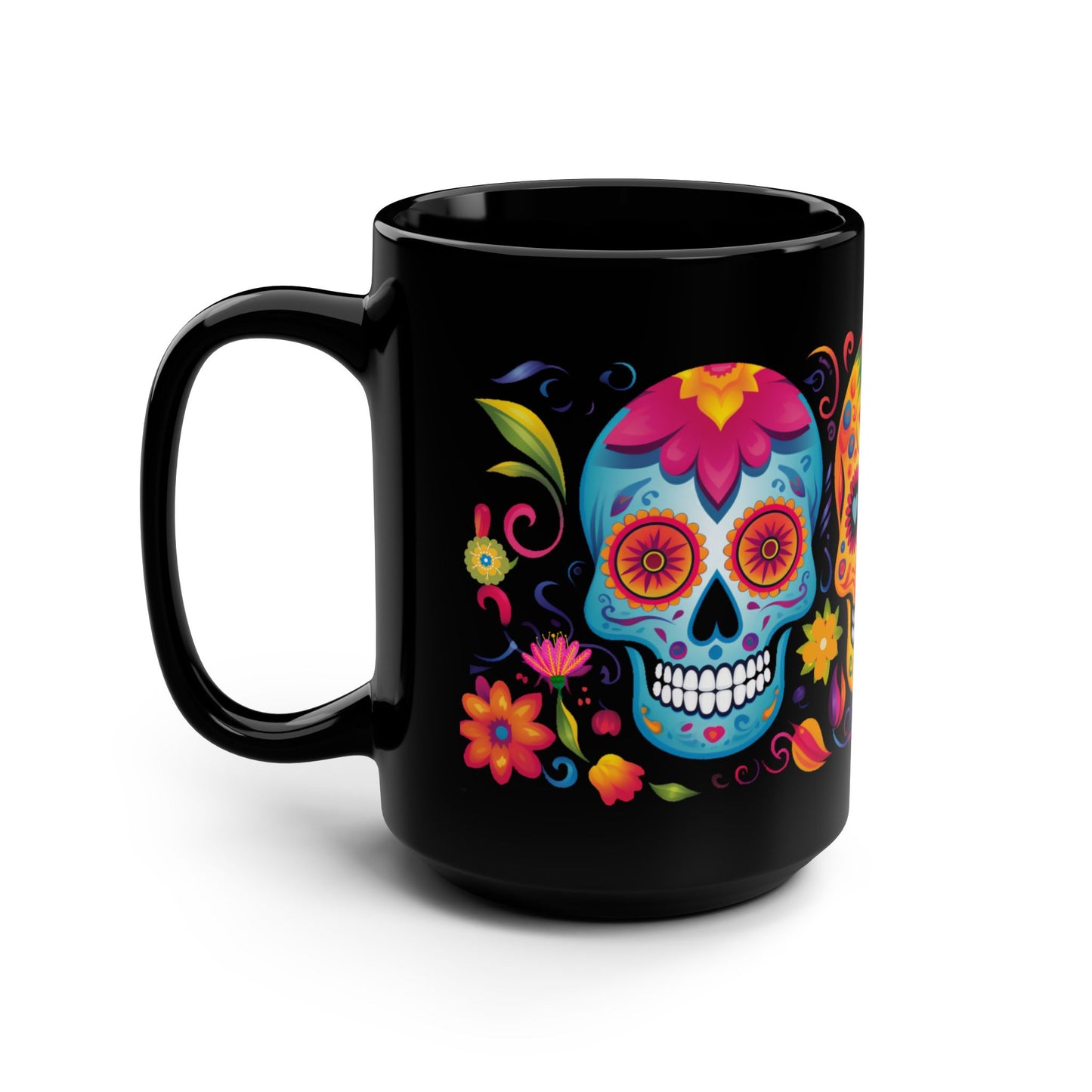 Tres Calaveras Día de los Muertos Mug | Black Mug, 15oz , Dia De Muerto , Dia de Muertos Decor