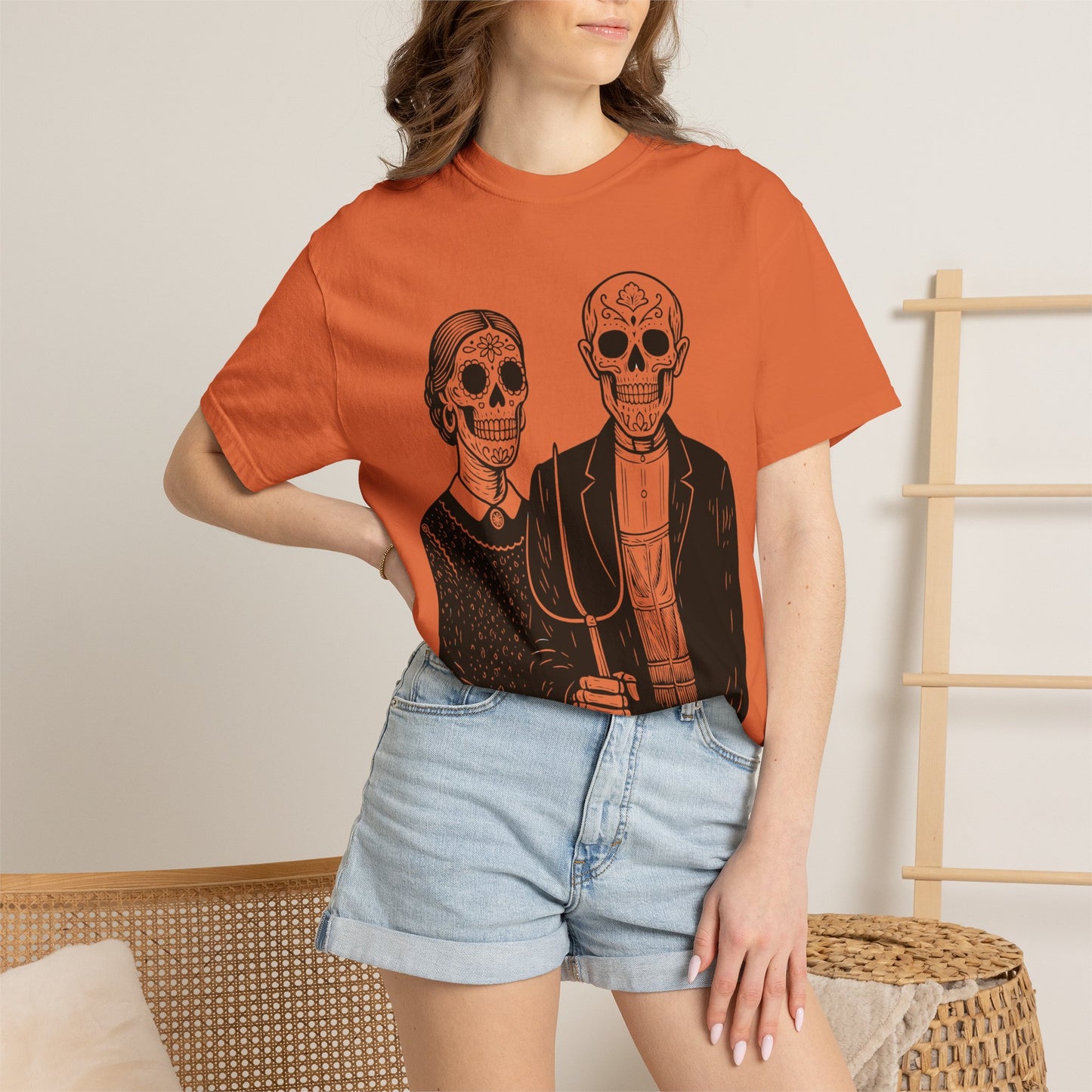 Somos De la Tierra | Dia De los Muertos Fine Art Shirt, Eskeletos  American Gothic Remix, Latina owned business support,
