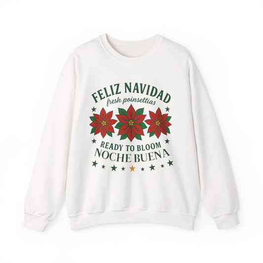 Noche Buena Poinsettia Crewneck Sweater | Feliz Navidad Latino Sweater Gift