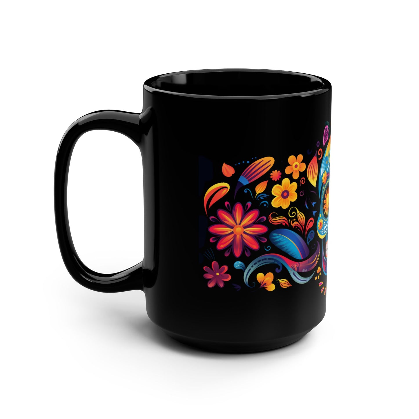 Blue La Calavera Día de los Muertos Mug | Black Mug, 15oz , Dia De Muerto , Dia de Muertos Decor