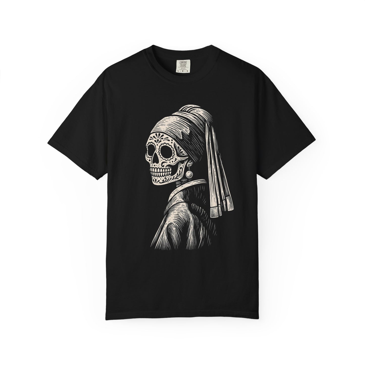Girl with the Pearl Earring Calavera Tee | Dia De los Muertos Fine Art Shirt, Eskeletos Remix, Latina owned business support,