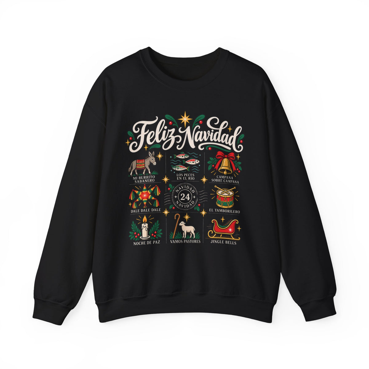 Camisa Navidad Villancicos Sweatshirt - Feliz Navidad Mexican Christmas Sweater - Mi Burrito Sabanero Los Peces en el Rio