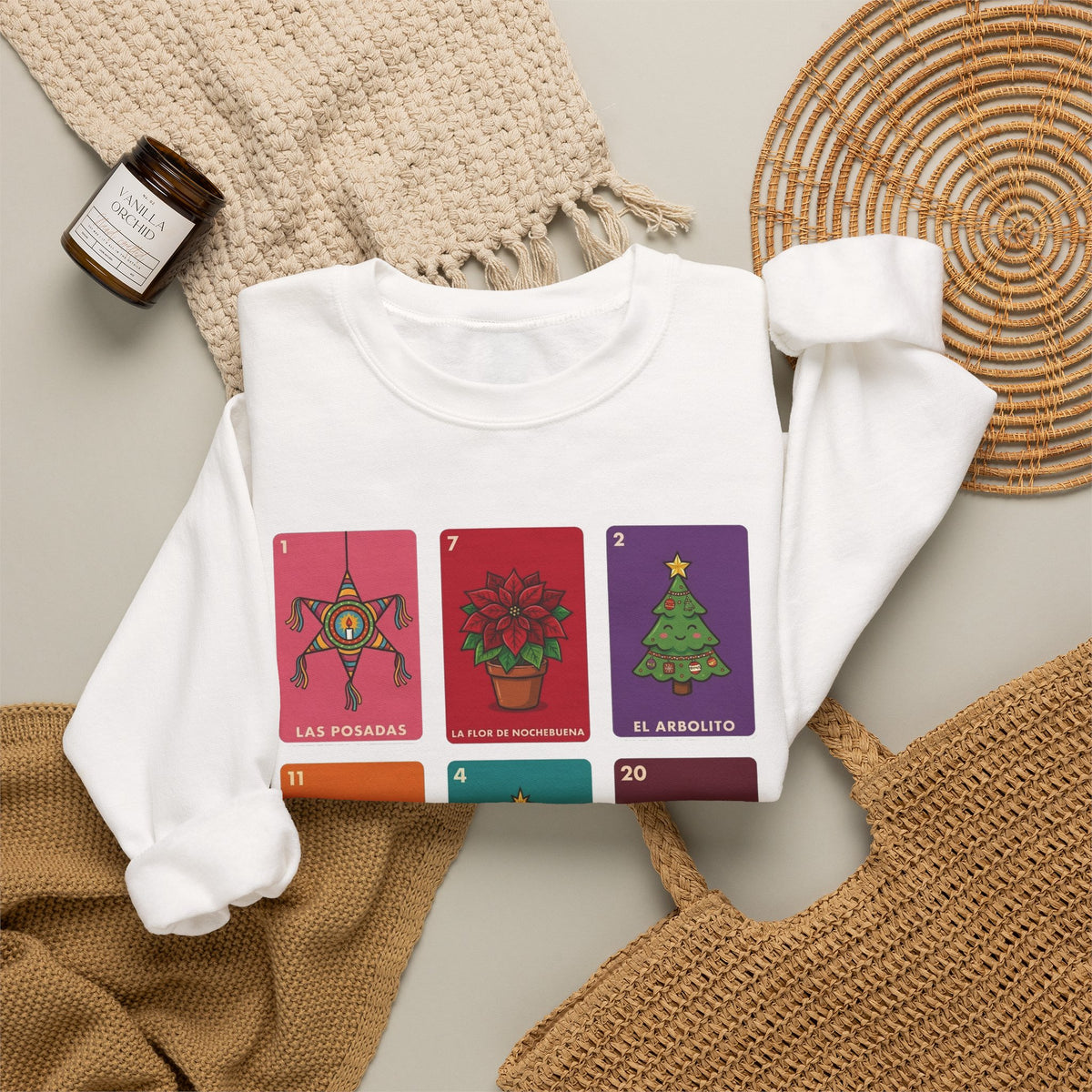 Loteria Navidad Sweatshirt - Mexican Christmas Loteria Sweater - Navidad Mexicana Posadas Tamales Ponche Crewneck