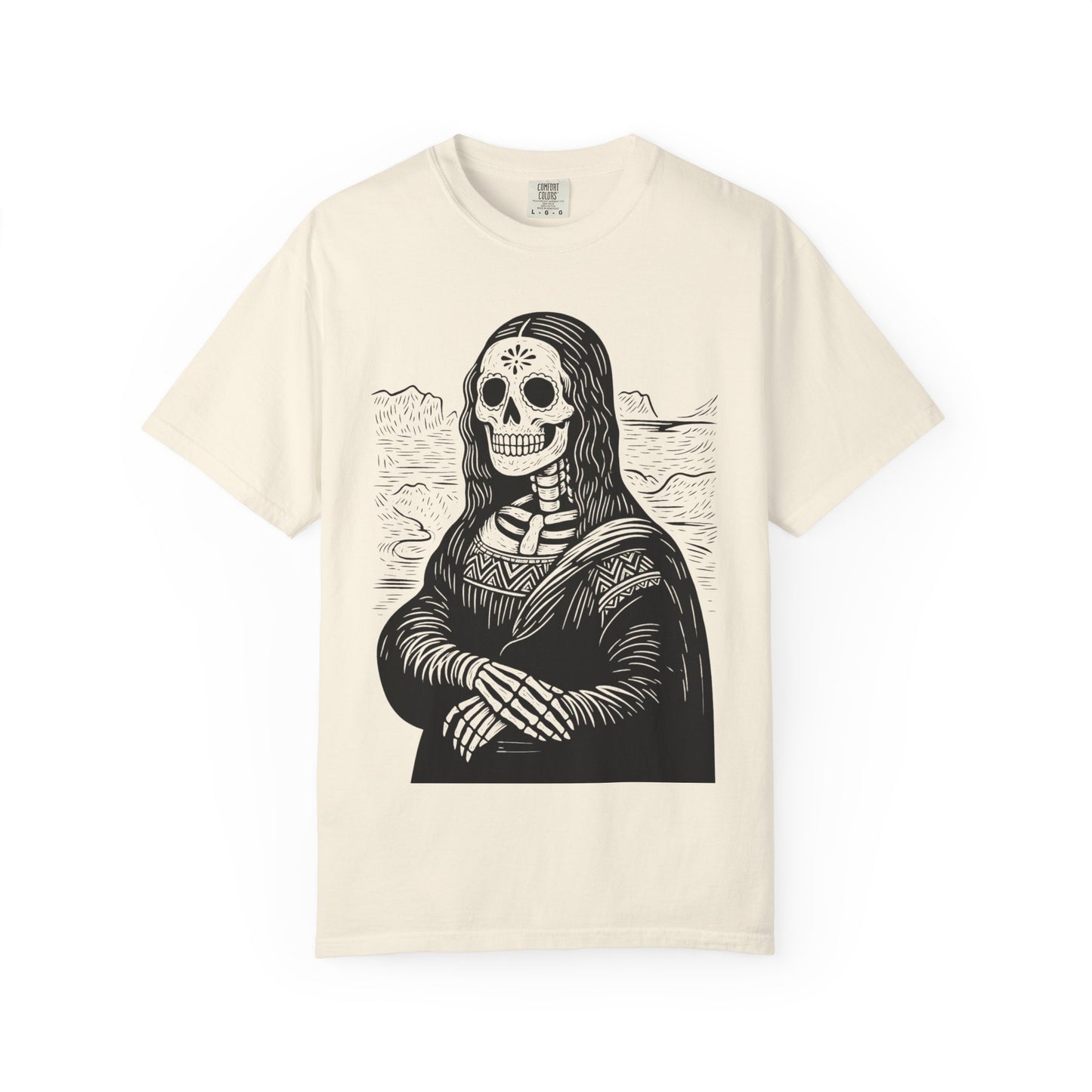 Mona Lisa Calavera Tee | Dia De los Muertos Fine Art Shirt, Eskeletos Remix, Latina owned business support,