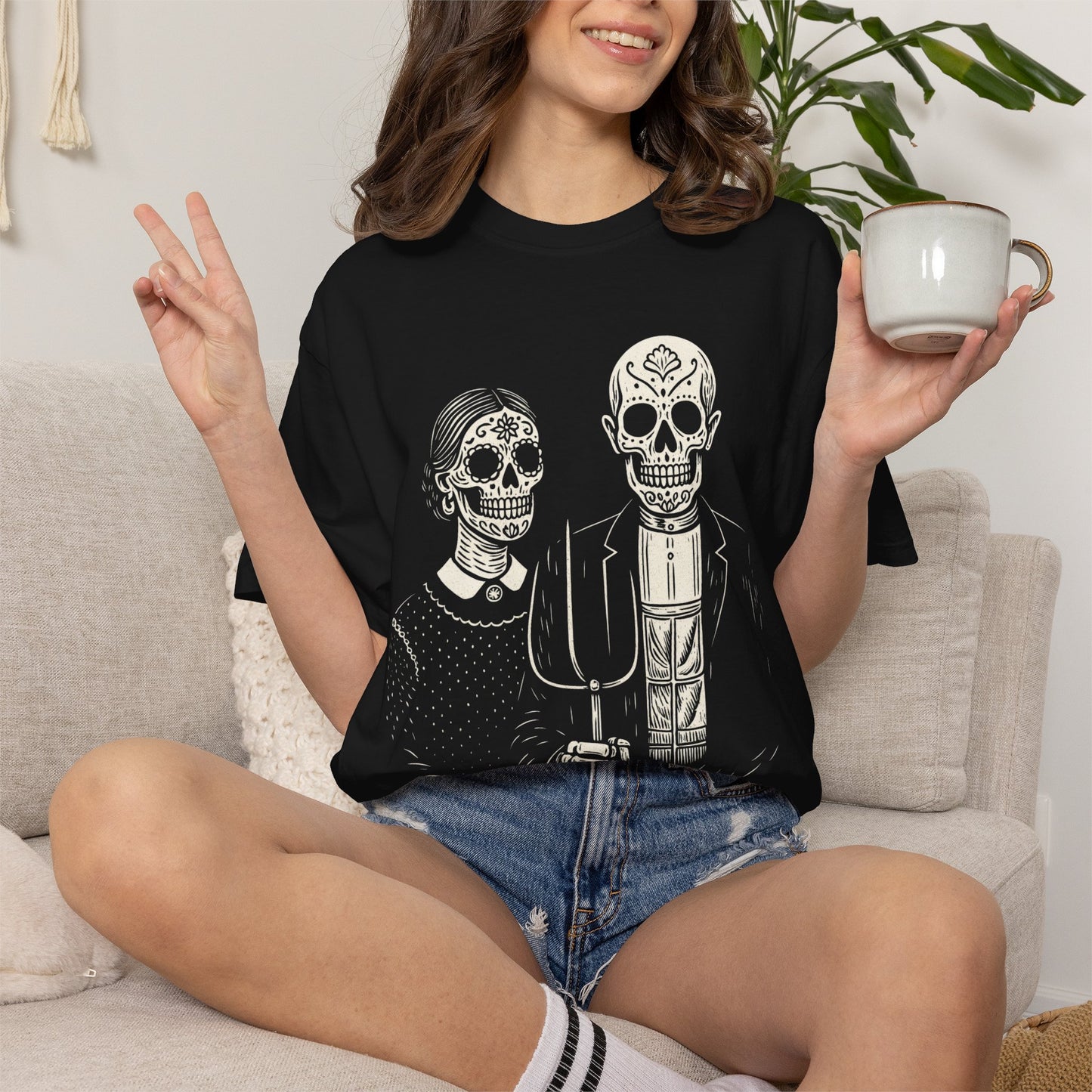 Somos De la Tierra | Dia De los Muertos Fine Art Shirt, Eskeletos  American Gothic Remix, Latina owned business support,