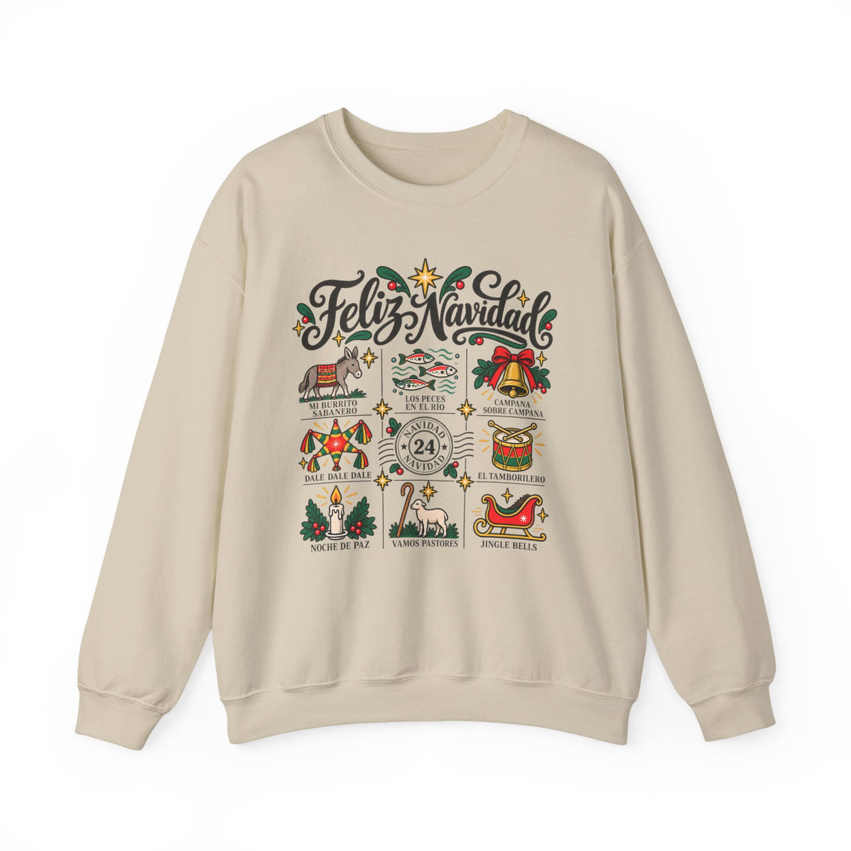 Camisa Navidad Villancicos Sweatshirt - Feliz Navidad Mexican Christmas Sweater - Mi Burrito Sabanero Los Peces en el Rio