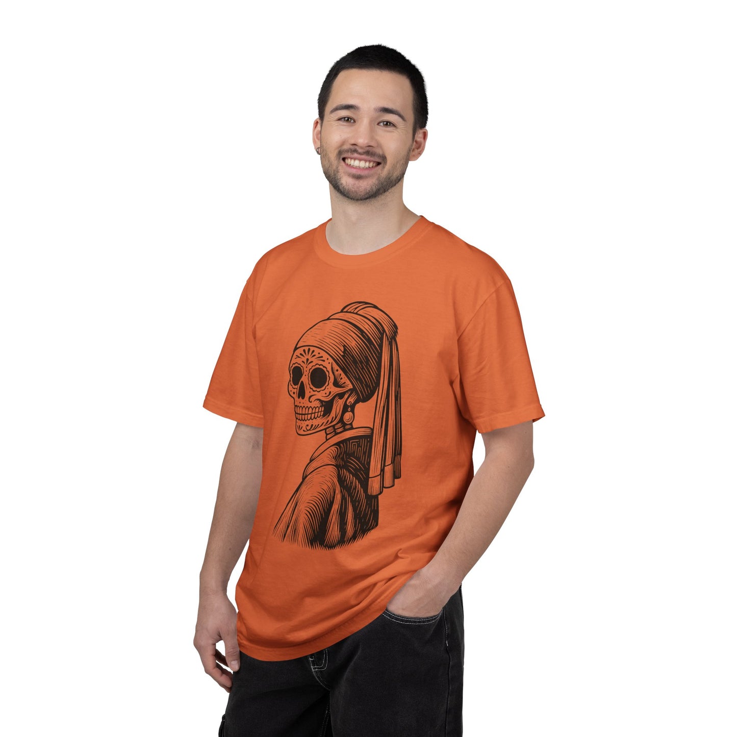 Girl with the Pearl Earring Calavera Tee | Dia De los Muertos Fine Art Shirt, Eskeletos Remix, Latina owned business support,