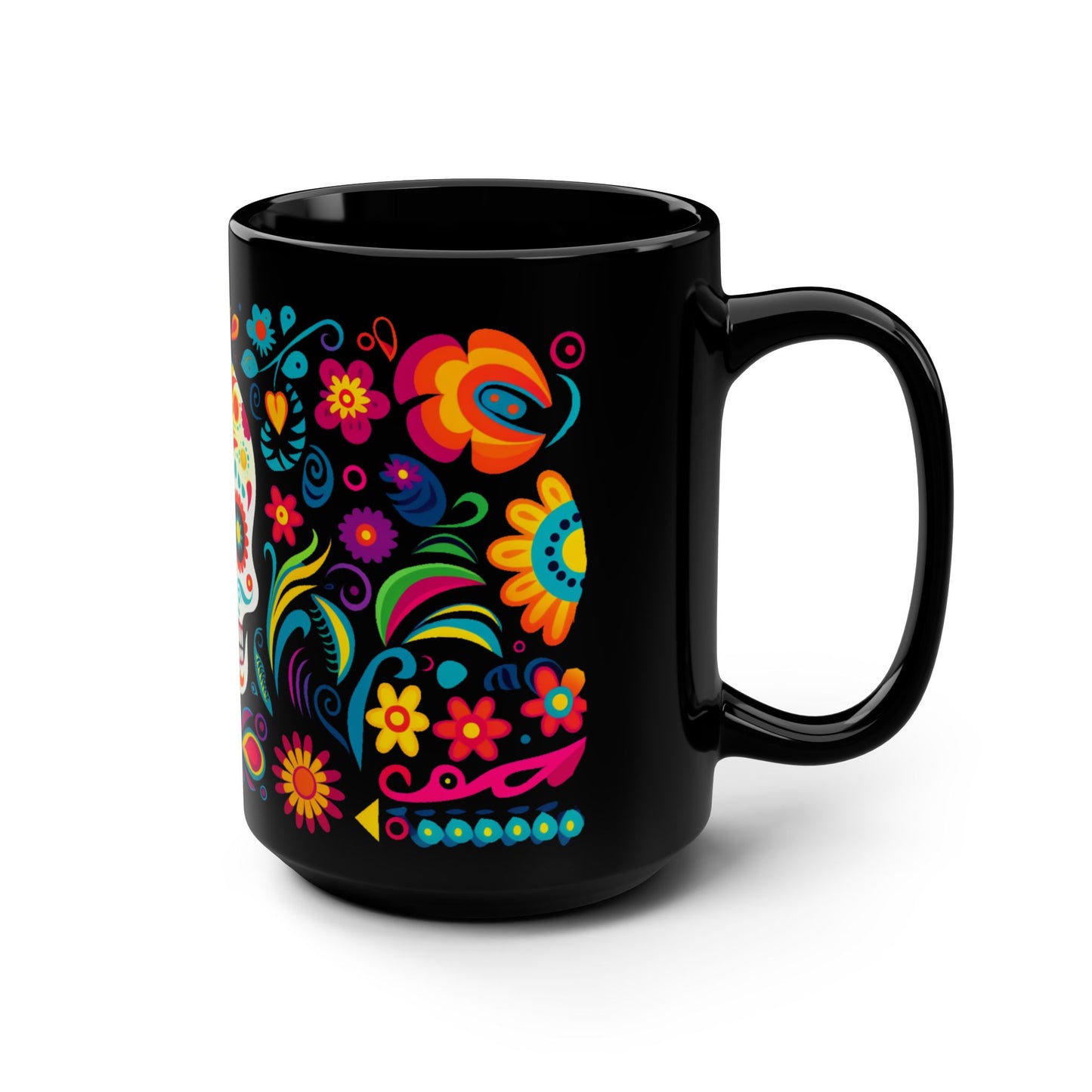 Skull Calavera Día de los Muertos Mug | Black Mug, 15oz , Dia De Muerto , Dia de Muertos Decor