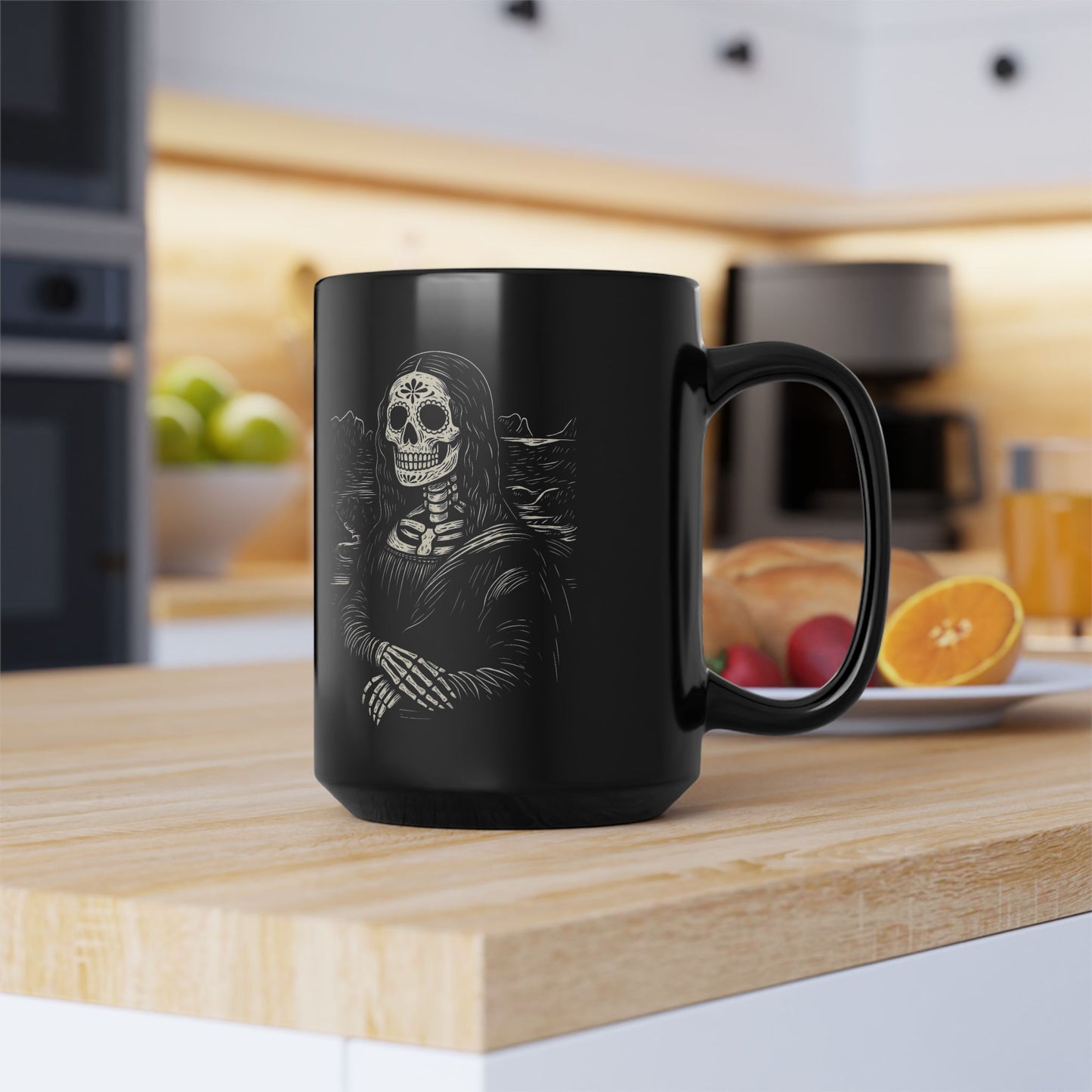 Mona Lisa Calavera Mug, Calavera Otono Fan Art | Black Mug, 15oz