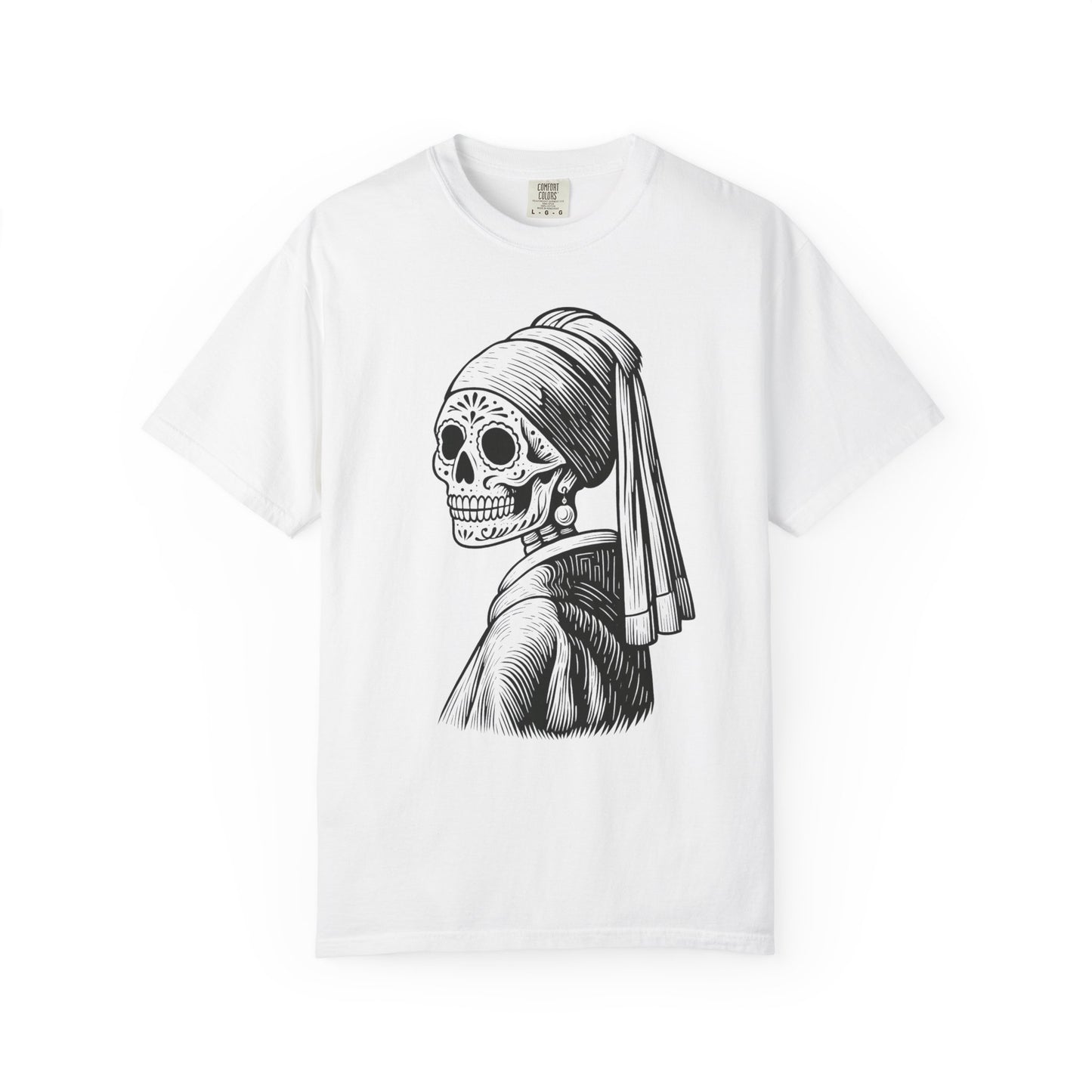 Girl with the Pearl Earring Calavera Tee | Dia De los Muertos Fine Art Shirt, Eskeletos Remix, Latina owned business support,