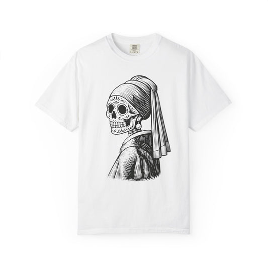 Girl with the Pearl Earring Calavera Tee | Dia De los Muertos Fine Art Shirt, Eskeletos Remix, Latina owned business support,
