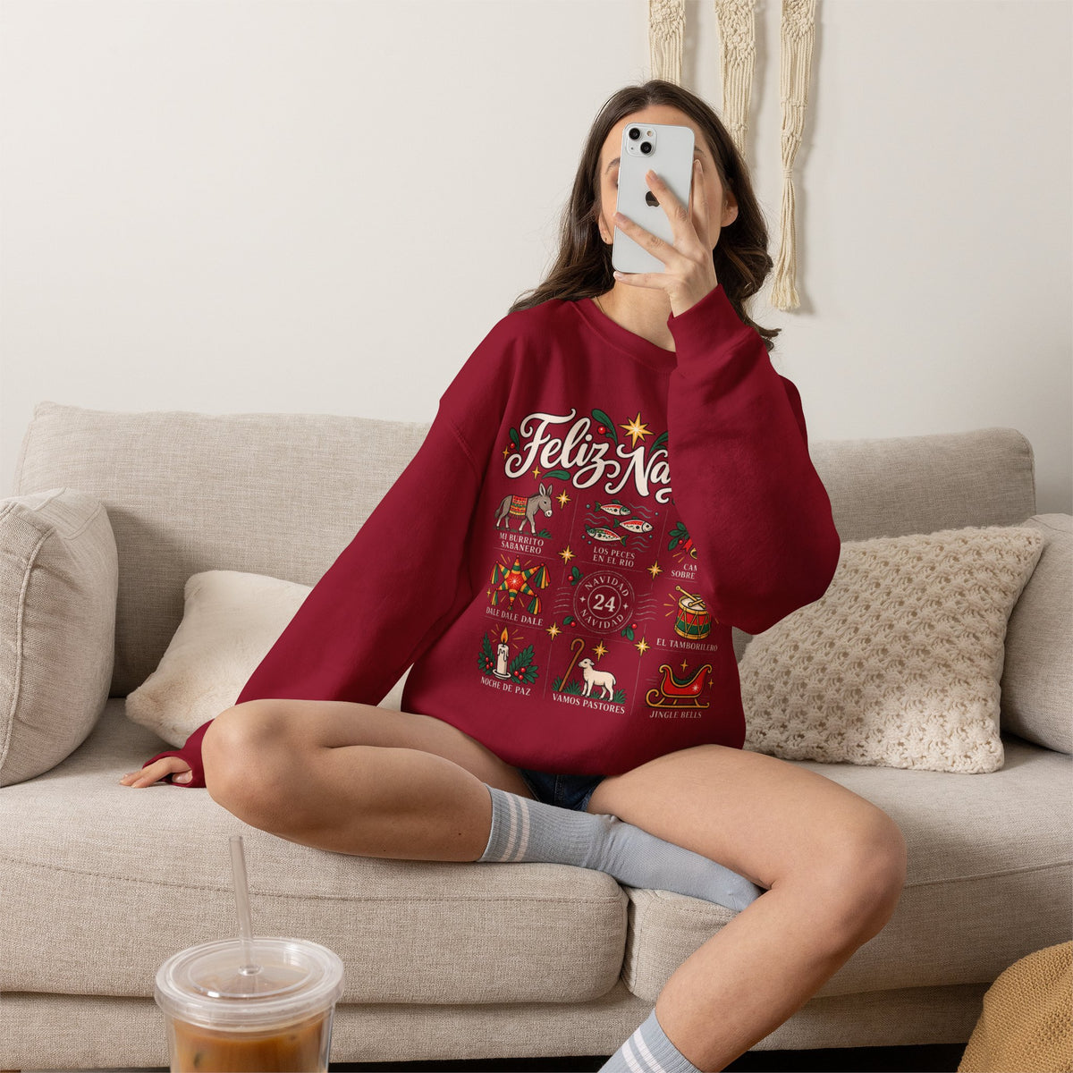 Camisa Navidad Villancicos Sweatshirt - Feliz Navidad Mexican Christmas Sweater - Mi Burrito Sabanero Los Peces en el Rio