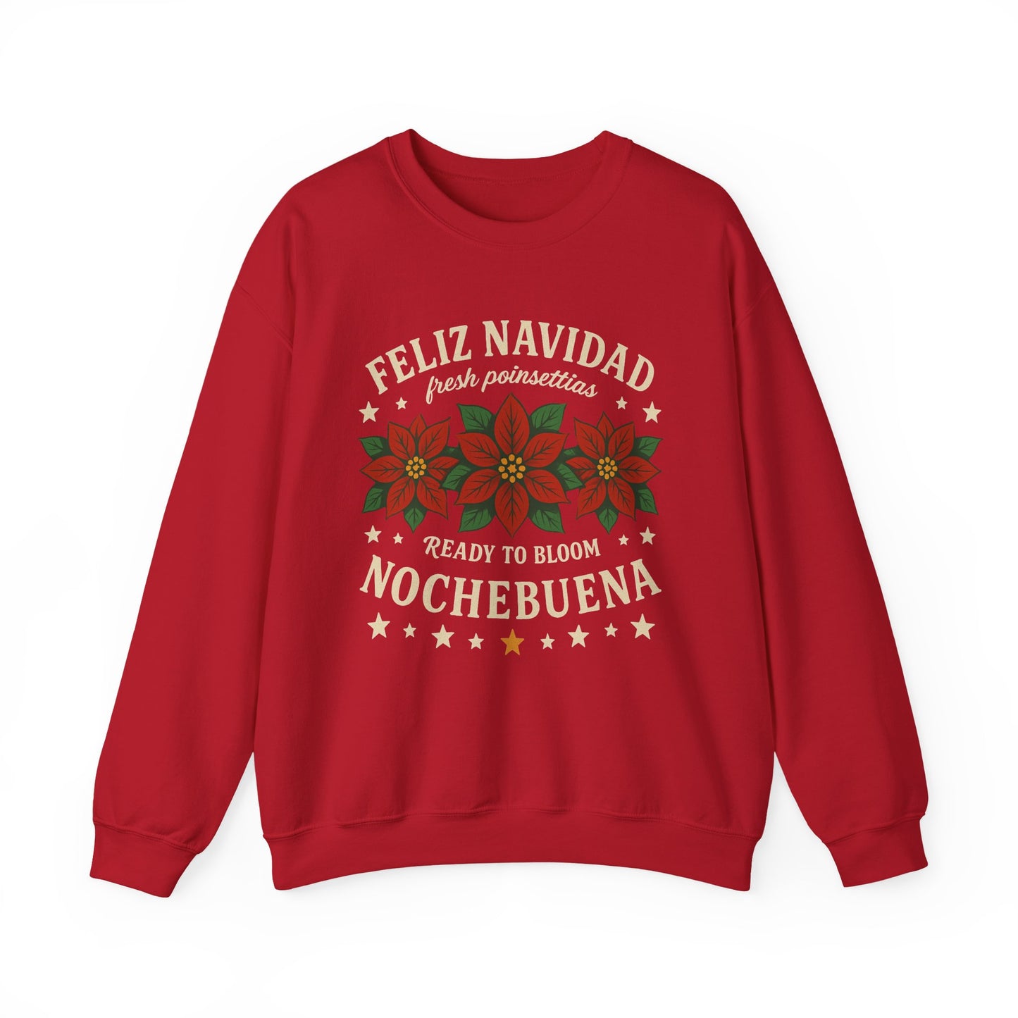 Noche Buena Poinsettia Crewneck Sweater | Feliz Navidad Latino Sweater Gift
