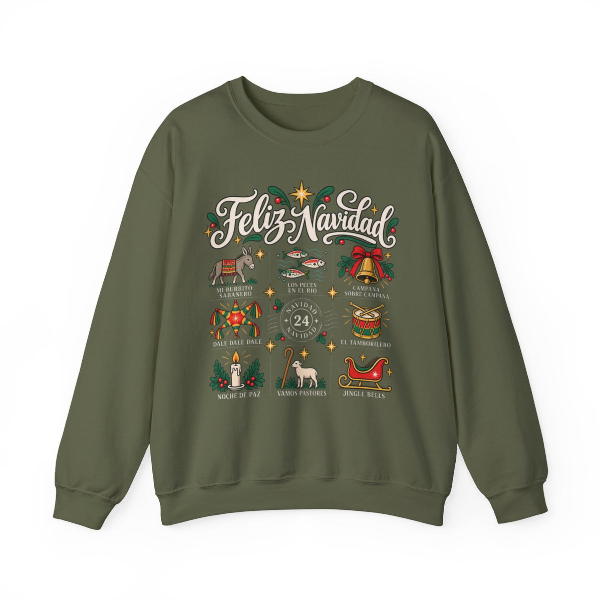 Camisa Navidad Villancicos Sweatshirt - Feliz Navidad Mexican Christmas Sweater - Mi Burrito Sabanero Los Peces en el Rio