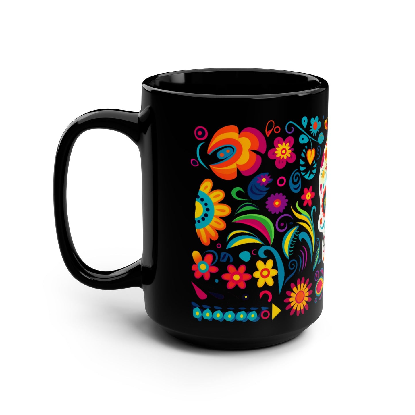 Skull Calavera Día de los Muertos Mug | Black Mug, 15oz , Dia De Muerto , Dia de Muertos Decor