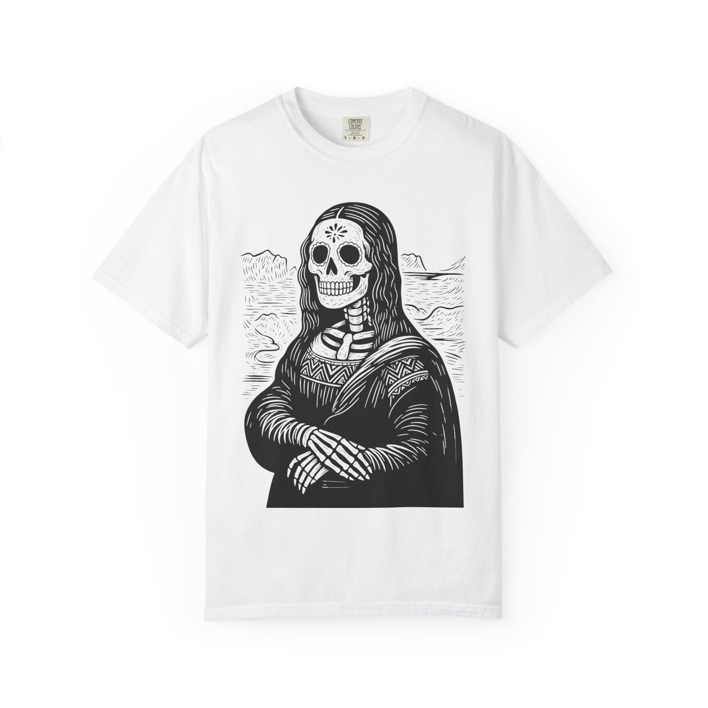 Mona Lisa Calavera Tee | Dia De los Muertos Fine Art Shirt, Eskeletos Remix, Latina owned business support,
