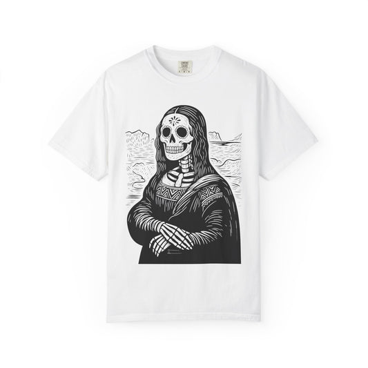 Mona Lisa Calavera Tee | Dia De los Muertos Fine Art Shirt, Eskeletos Remix, Latina owned business support,